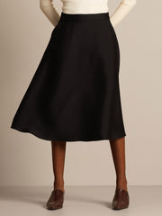 32Momme Silk-Wool Blend  A Line Midi Skirt with Zipper Deign