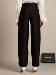 32Momme Silk-Wool Blend High Waist Tapered Cropped Women's Pants with Tie Waist Design