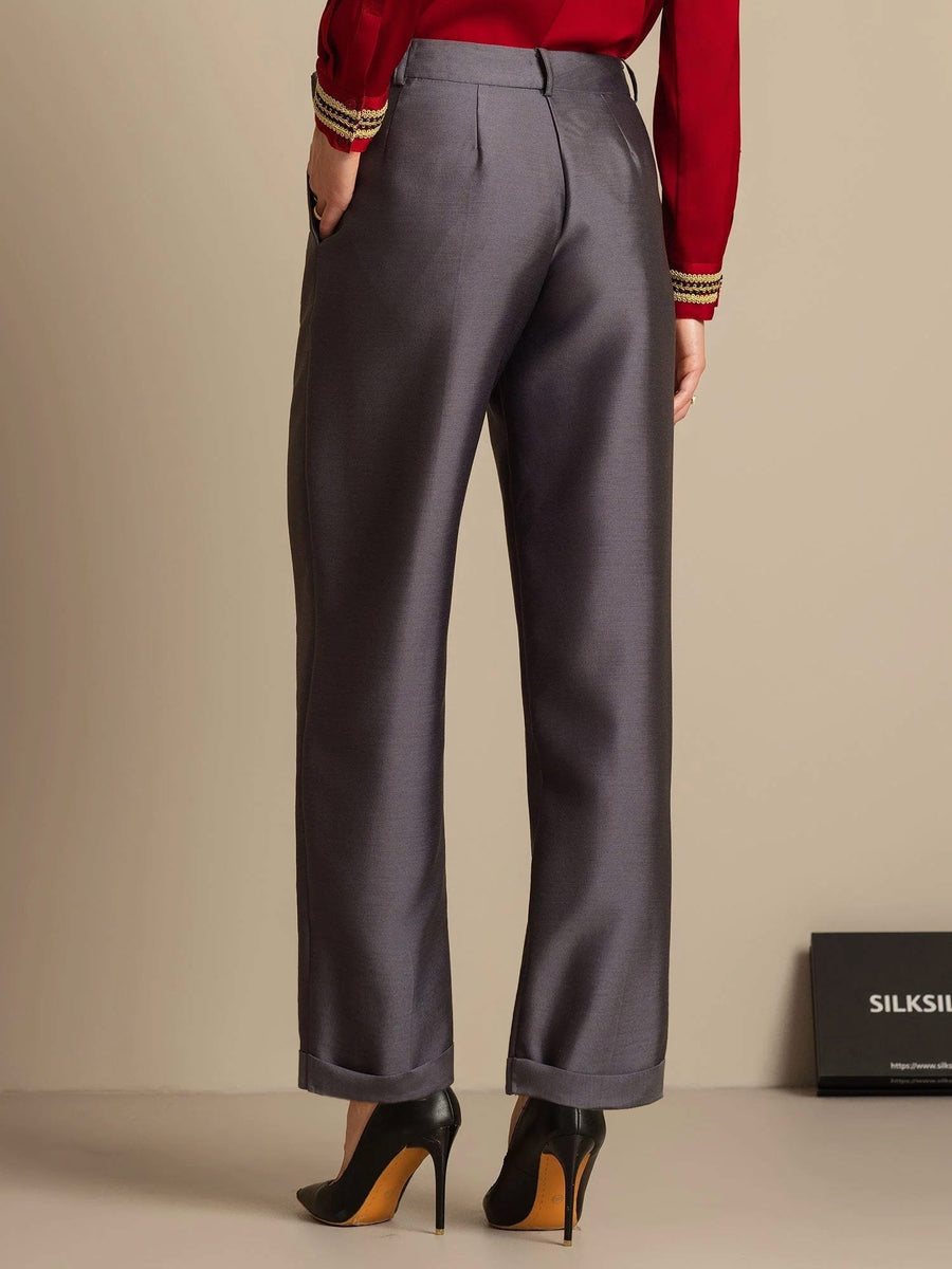 32Momme Silk-Wool Blend High Waist Tapered Cropped Women's Pants with Tie Waist Design