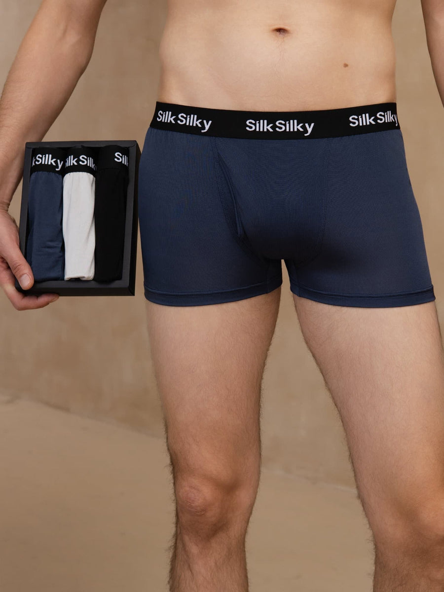3Pcs Pure Silk Men's Comfort Breathable Boxer Brief Underwear