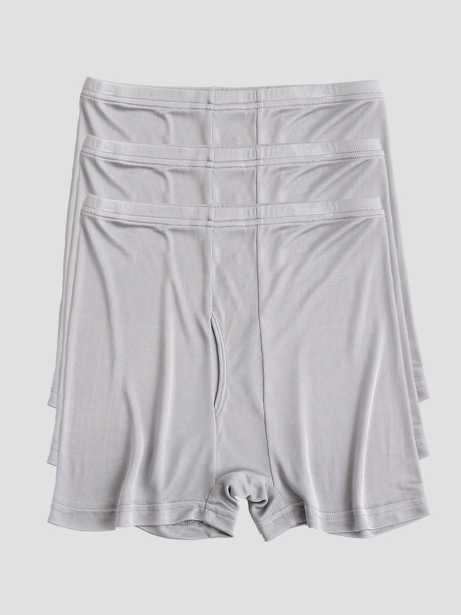 3Pcs Pure Silk Open Front Boxer Briefs for Men