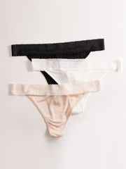3Pcs Pure Silk Sexy Lace Flower Thong Panties (Bra NOT Included)