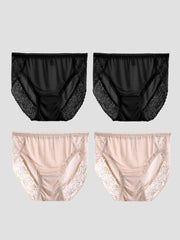 4Pcs Sexy Lace Silk Jersey Panties for Women (Bra NOT Included)