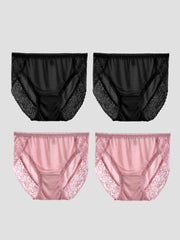 4Pcs Sexy Lace Silk Jersey Panties for Women (Bra NOT Included)