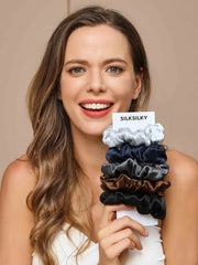 5Pcs Bundle Pure Silk Large Hair Scrunchies - 3.5cm