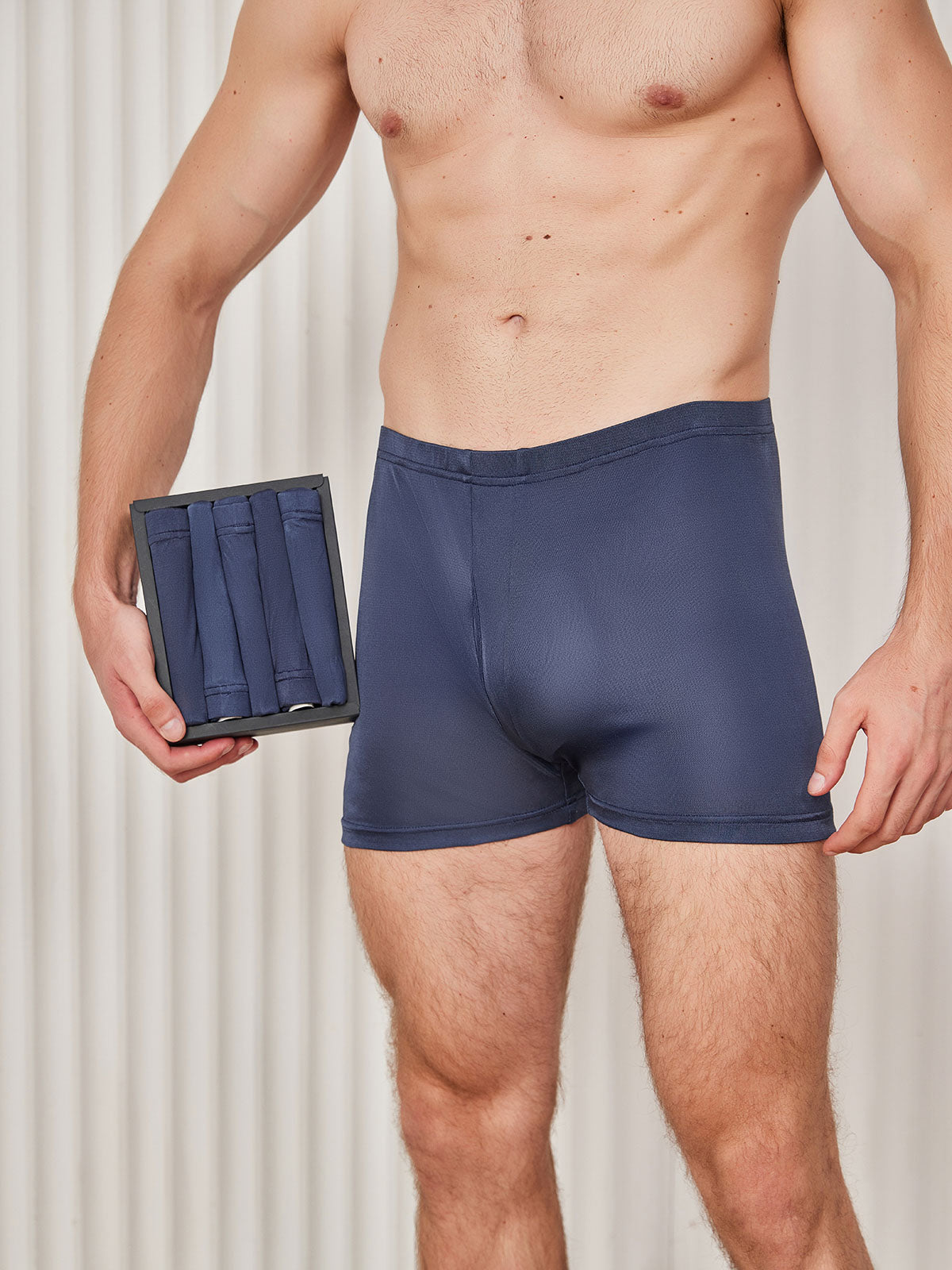 5Pcs Pure Silk Men‘s Boxer Briefs with Fly Opening