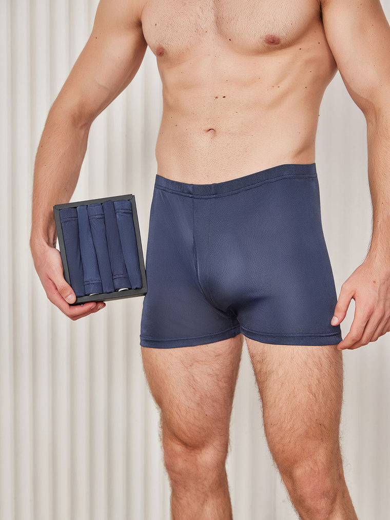 5Pcs Pure Silk Men‘s Boxer Briefs with Fly Opening