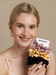 6Pcs Bundle Pure Silk Large Hair Scrunchies - 3.5cm