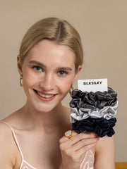 6Pcs Bundle Pure Silk Large Hair Scrunchies - 3.5cm