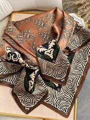 Brown Floral 100% Mulberry Silk Square Scarf 88x88cm