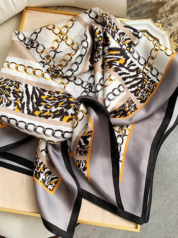 Chain Pattern 100% Mulberry Silk Square Scarf 88x88cm