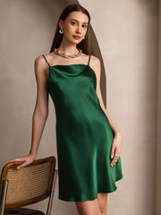 Clearance - 100% Mulberry Silk Spaghetti Strap Cowl Neck Short Dress