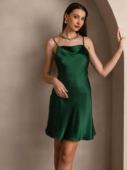 Clearance - 100% Mulberry Silk Spaghetti Strap Cowl Neck Short Dress