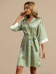 Clearance - 19Momme Pure Silk Women’s Knee Length Kimono Leopard Printed Robe With Belted Design