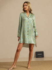 Clearance - 19Momme Pure Silk Women's Leopard Print Nightshirt with High-Low Hem