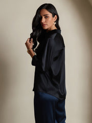 Clearance - 19Momme Silk 3/4 Sleeve Lapel Collar Women's Shirt with Button Up Design