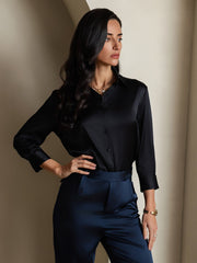 Clearance - 19Momme Silk 3/4 Sleeve Lapel Collar Women's Shirt with Button Up Design