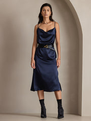 Clearance - 19Momme Silk A Line Long Slit Skirt with Zipper Design