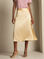 Clearance - 19Momme Silk A Line Long Slit Skirt with Zipper Design