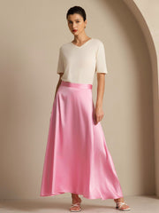 Clearance - 19Momme Silk A Line Maxi Skirt with Lining