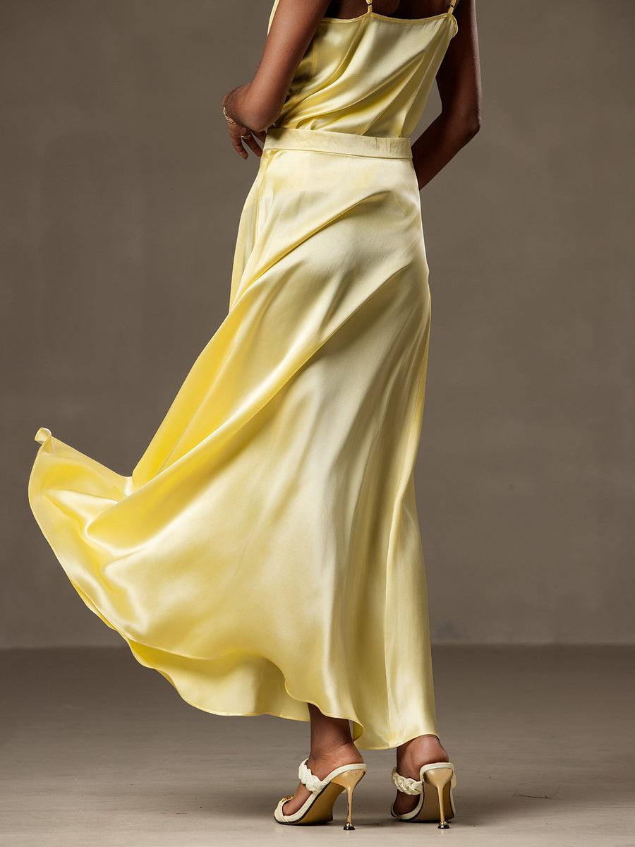 Clearance - 19Momme Silk A Line Maxi Skirt with Lining