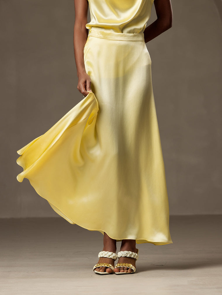 Clearance - 19Momme Silk A Line Maxi Skirt with Lining