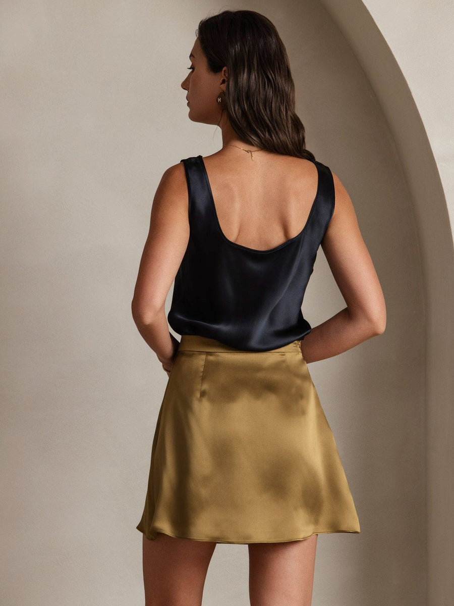 Clearance - 19Momme Silk A Line Mini Skirt with Zipper Design