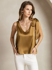 Clearance - 19Momme Silk Bow-Tie V-Neck Tank Top