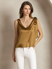 Clearance - 19Momme Silk Bow-Tie V-Neck Tank Top