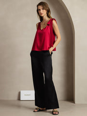 Clearance - 19Momme Silk Bow-Tie V-Neck Tank Top