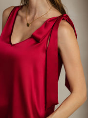 Clearance - 19Momme Silk Bow-Tie V-Neck Tank Top