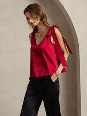 Clearance - 19Momme Silk Bow-Tie V-Neck Tank Top