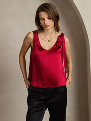 Clearance - 19Momme Silk Bow-Tie V-Neck Tank Top