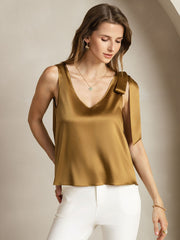 Clearance - 19Momme Silk Bow-Tie V-Neck Tank Top