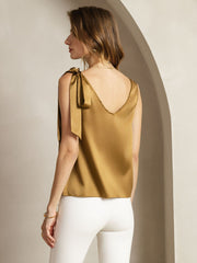 Clearance - 19Momme Silk Bow-Tie V-Neck Tank Top