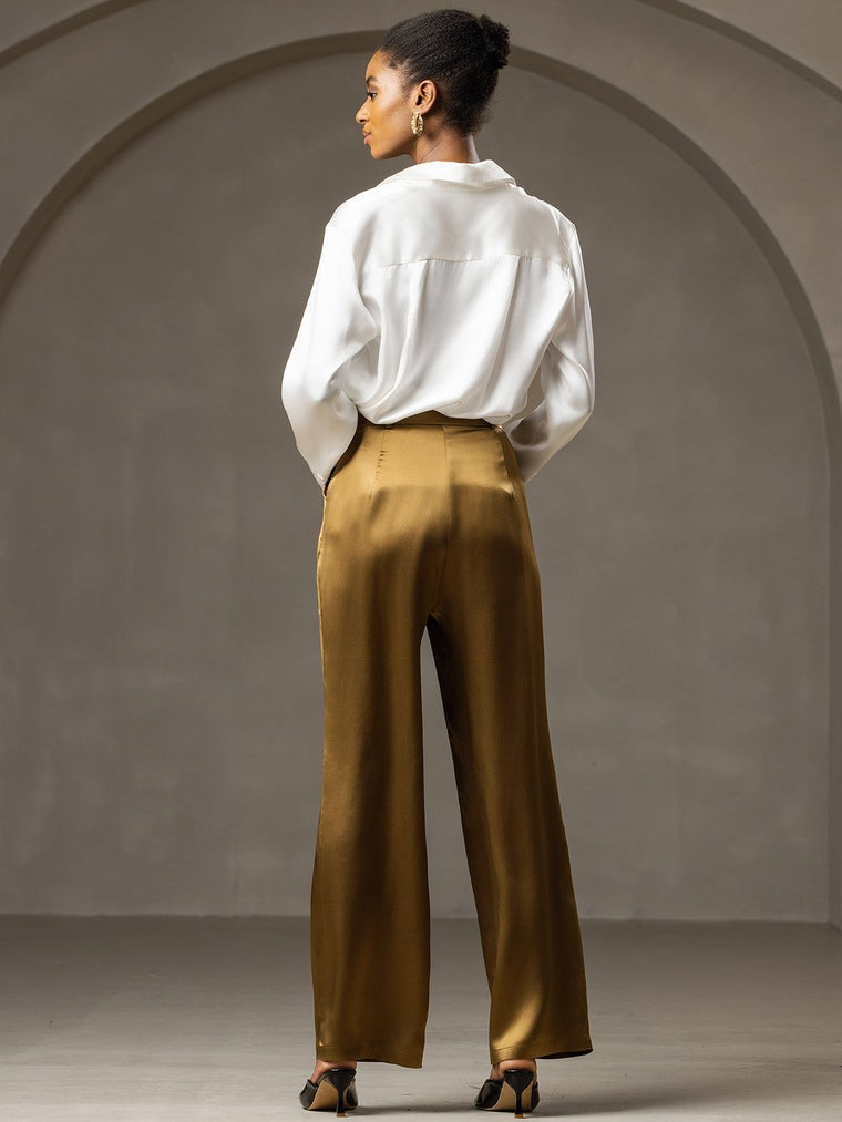Clearance - 19Momme Silk High Waist Boot Cut Women's Pants