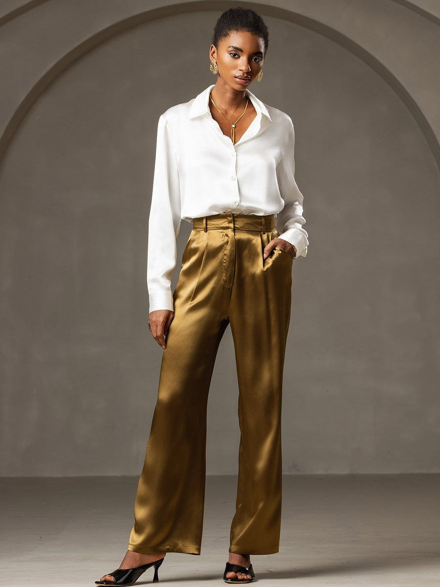 Clearance - 19Momme Silk High Waist Boot Cut Women's Pants