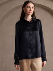 Clearance - 19Momme Silk Lapel Collar Long Sleeve Women's Shirt
