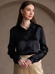 Clearance - 19Momme Silk Lapel Collar Long Sleeve Women's Shirt