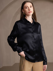 Clearance - 19Momme Silk Lapel Collar Long Sleeve Women's Shirt