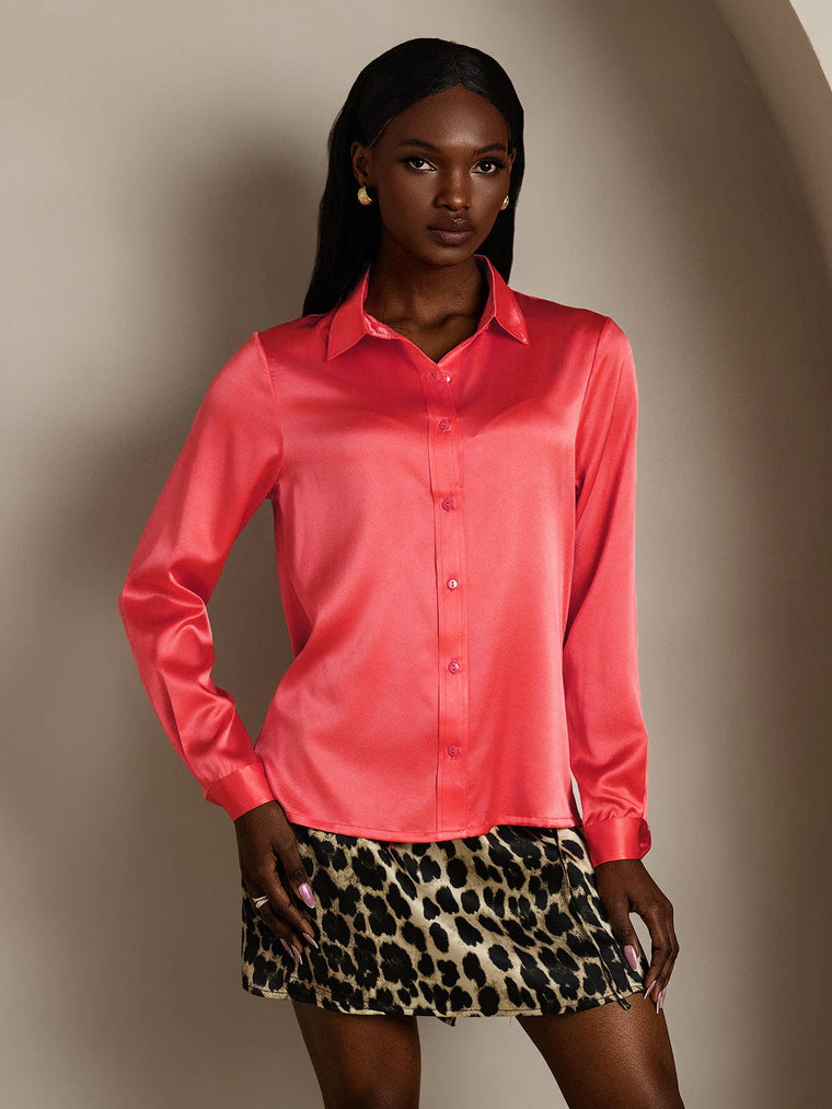 Clearance - 19Momme Silk Lapel Collar Long Sleeve Women's Shirt