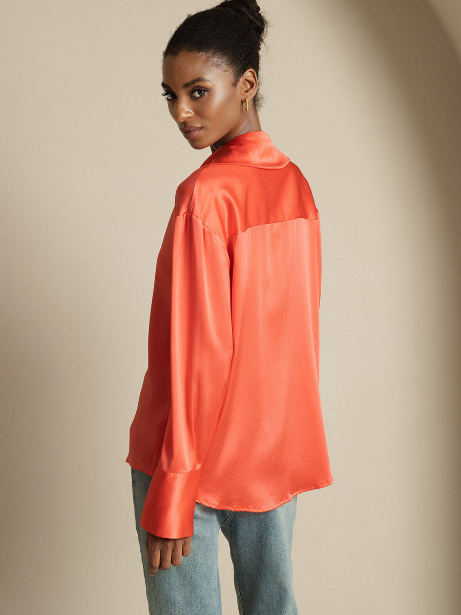 Clearance - 19Momme Silk Long Sleeve Notch Collar Women's Shirt