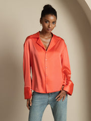 Clearance - 19Momme Silk Long Sleeve Notch Collar Women's Shirt