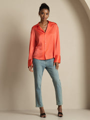 Clearance - 19Momme Silk Long Sleeve Notch Collar Women's Shirt