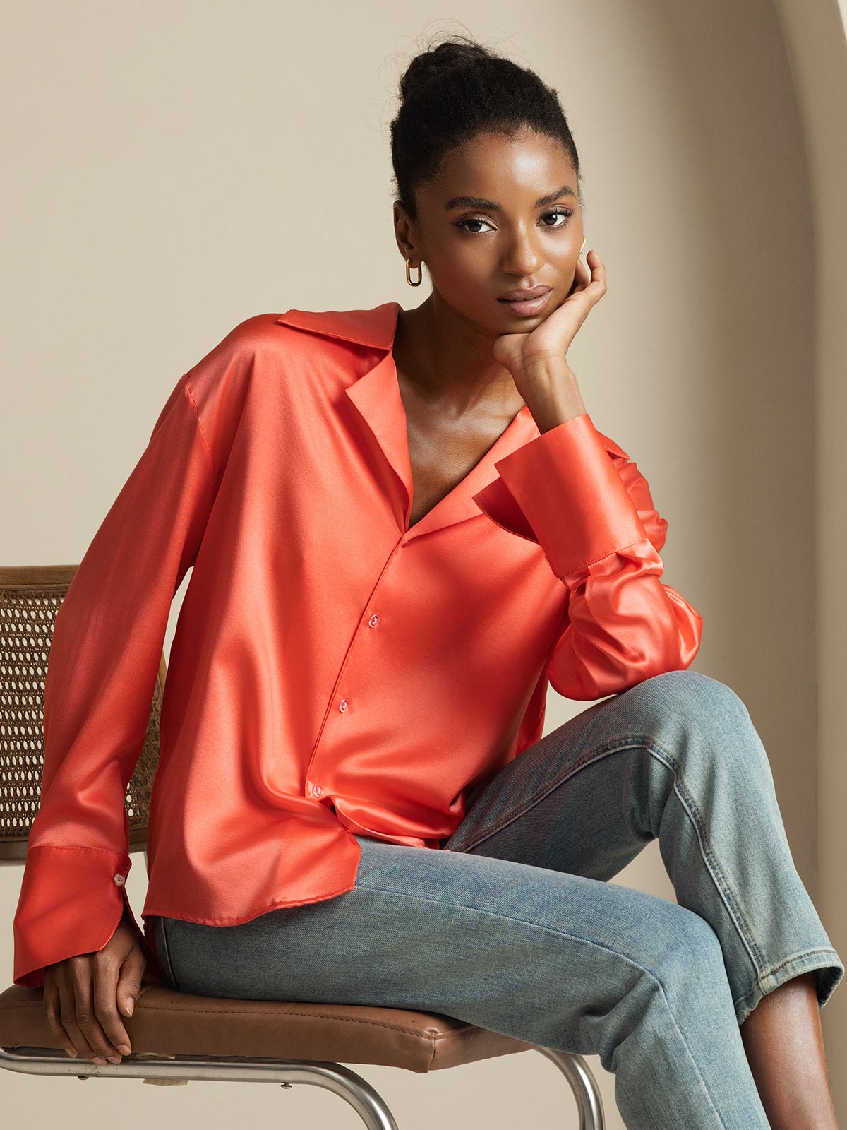 Clearance - 19Momme Silk Long Sleeve Notch Collar Women's Shirt