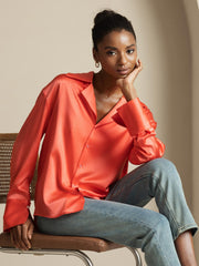 Clearance - 19Momme Silk Long Sleeve Notch Collar Women's Shirt