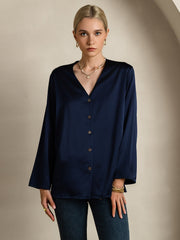 Clearance - 19Momme Silk Long Sleeve V-Neck Blouse