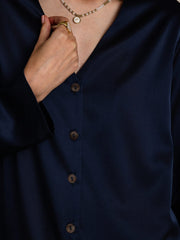 Clearance - 19Momme Silk Long Sleeve V-Neck Blouse