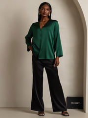 Clearance - 19Momme Silk Long Sleeve V-Neck Blouse