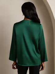 Clearance - 19Momme Silk Long Sleeve V-Neck Blouse